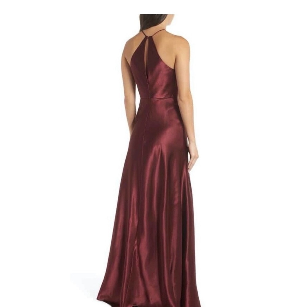JENNY YOO Cameron Halter Neck Satin Gown in Hibiscus Sangria Size 0 - Picture 5 of 10
